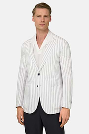 BREEZE | Super-Lightweight Pinstripe Jacket in Stretch Cotton, White, thumb, 1