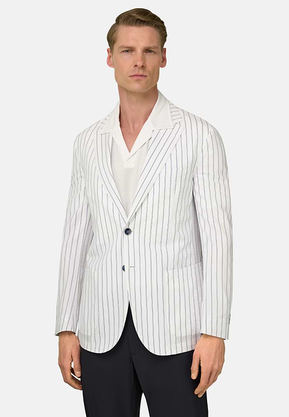 BREEZE | Super-Lightweight Pinstripe Jacket in Stretch Cotton, White, hi-res
