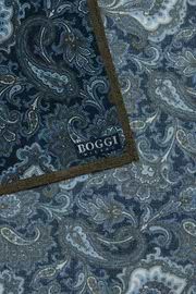 Paisley Design Wool Pocket Square, Navy blue, hi-res