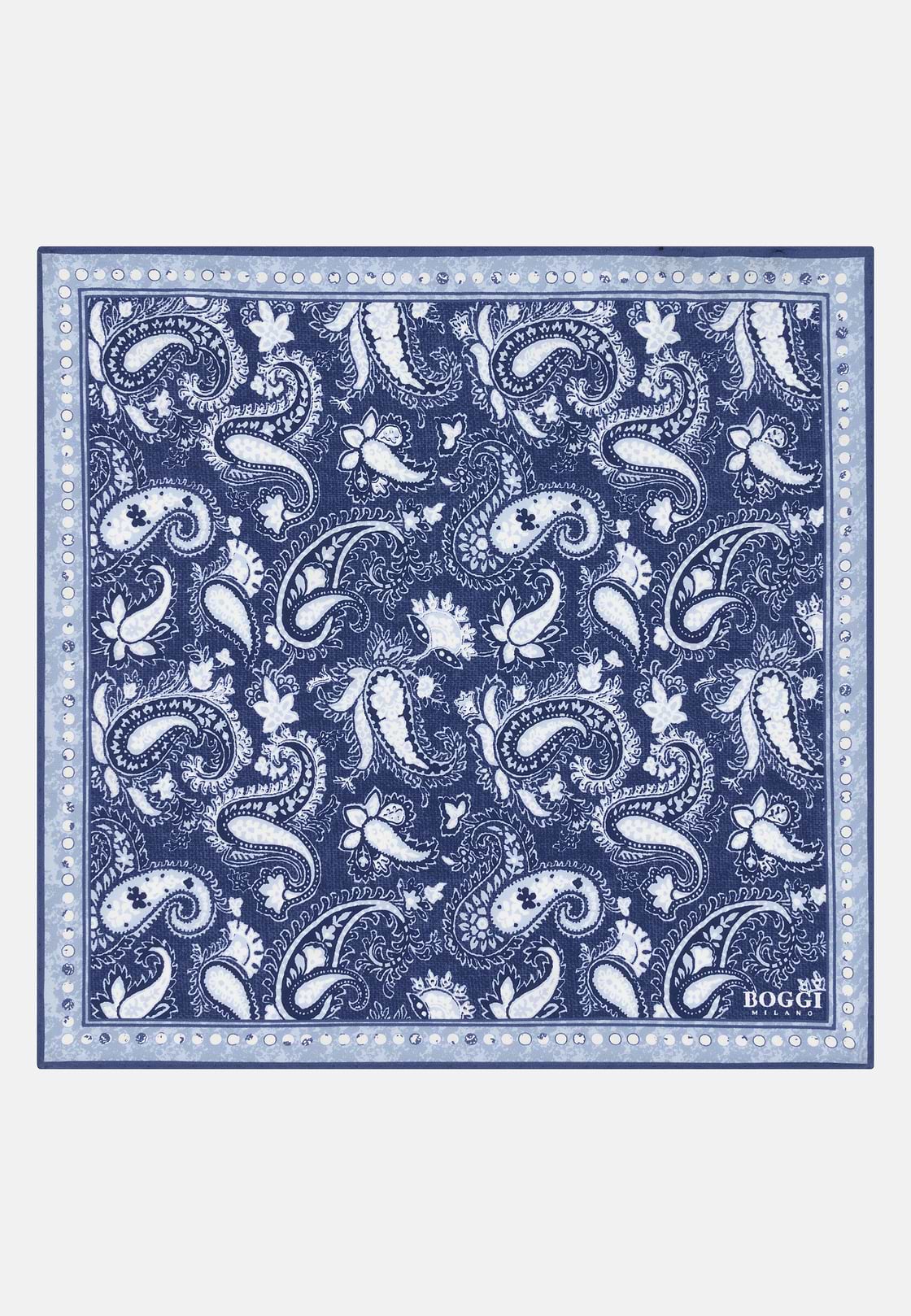 Paisley Print Silk Pocket Square, Blue, hi-res, 2