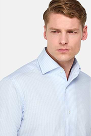 Chemise À Rayures En Coton Et Lin Regular Fit, Bleu clair, hi-res