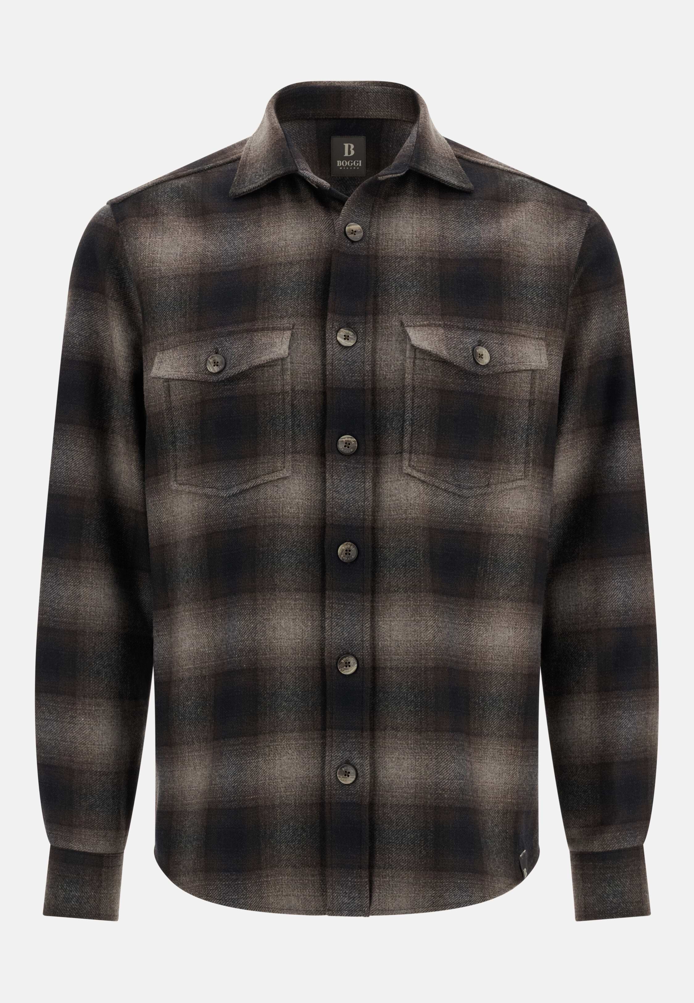 Men's Checked Overshirt in Wool and Tencel Flannel | Boggi Milano