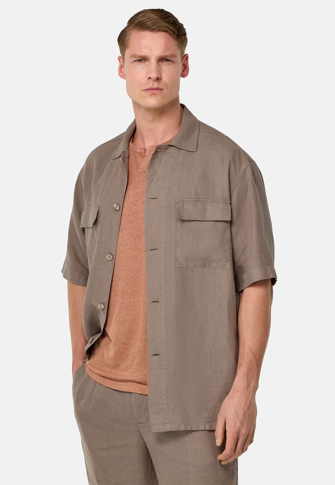 Linen Camp Overshirt, Taupe, hi-res, 2