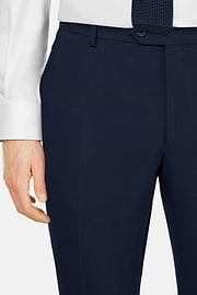 Garnitur w prążki z elastycznej wełny, Navy blue, thumb, 5