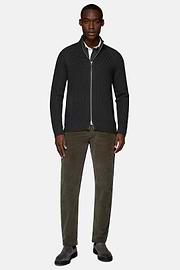 Charcoal Merino Wool Full Zip Jumper, Charcoal, hi-res