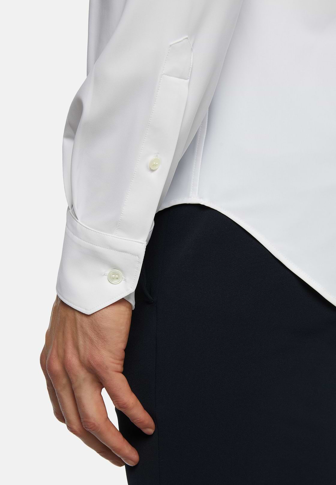 Weißes Slim Fit Hemd Aus Stretch Nylon, Weiß, hi-res, 4