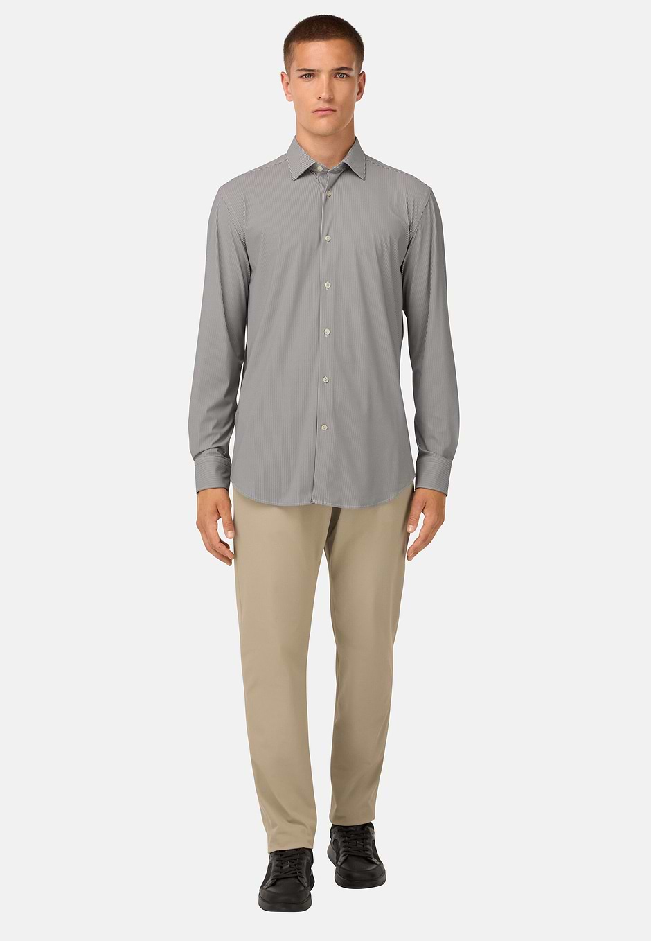 Slim Fit Stretch Nylon Shirt, Brown, hi-res