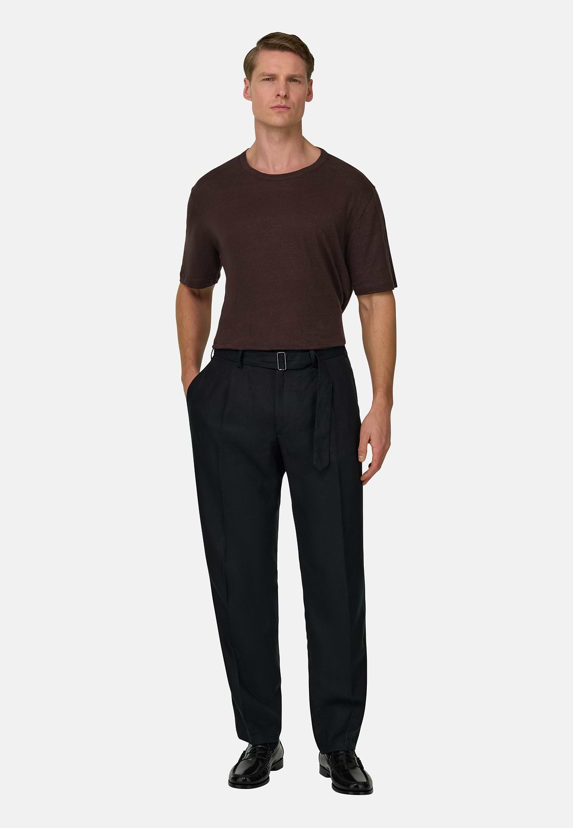 T-shirt En Jersey De Lin Extensible, Marron foncé, hi-res, 2