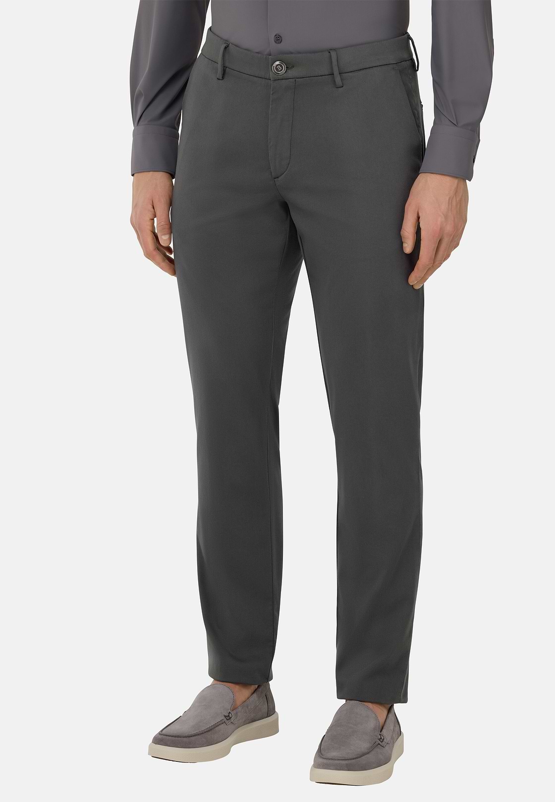Pantaloni In Cotone Tencel Elasticizzato, Carbone, hi-res
