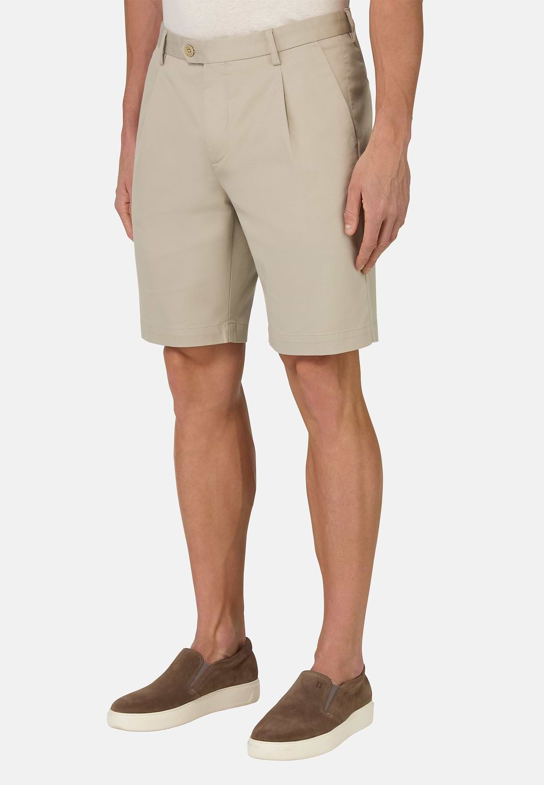 Stretch Cotton and Tencel Bermuda Shorts, Sand, hi-res