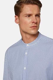 Camicia A Righe Azzurre In Seersucker Regular Fit, Azzurro, hi-res