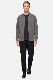 Dark Grey Merino Wool Tech Bomber Jacket, Dark Grey, hi-res