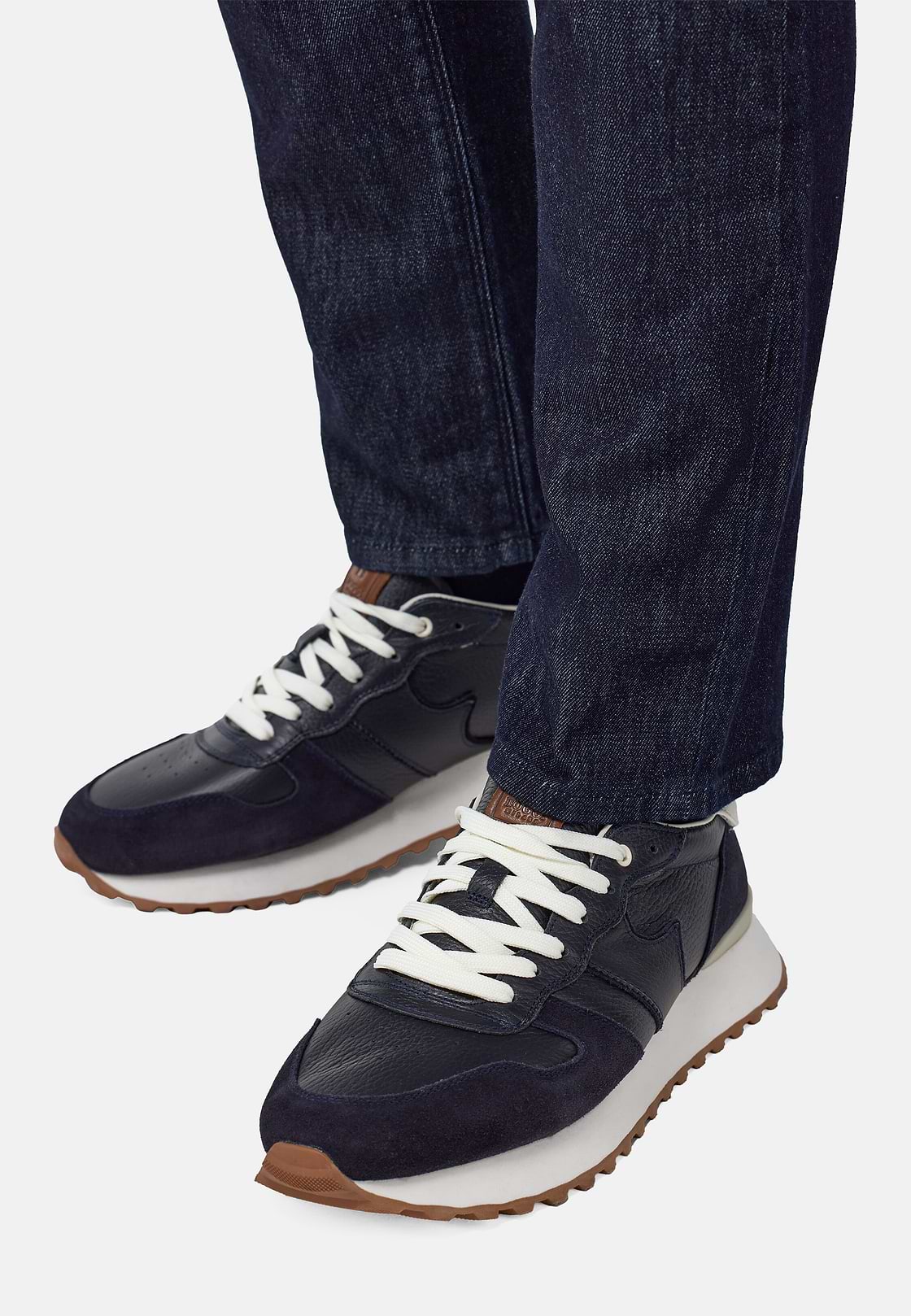Tumbled Leather Trainers., Navy blue, hi-res