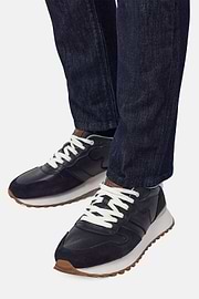 Tumbled Leather Trainers., Navy blue, hi-res
