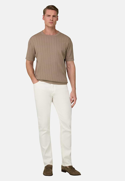 White Selvedge Cotton Denim Jeans, White, hi-res