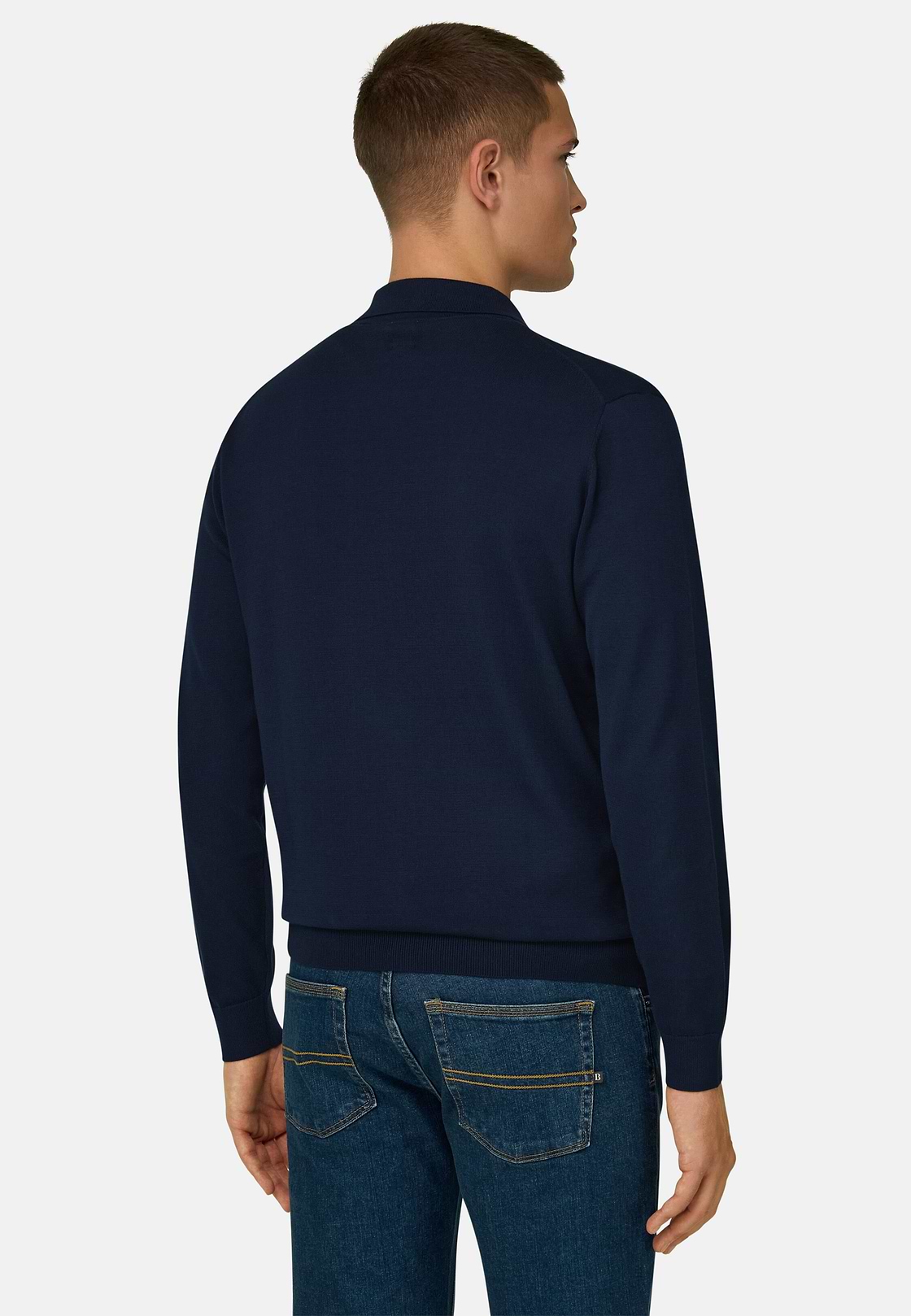 Maglia Full Zip In Cotone, Navy, hi-res, 3