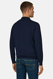 Maglia Full Zip In Cotone, Navy, thumb, 3