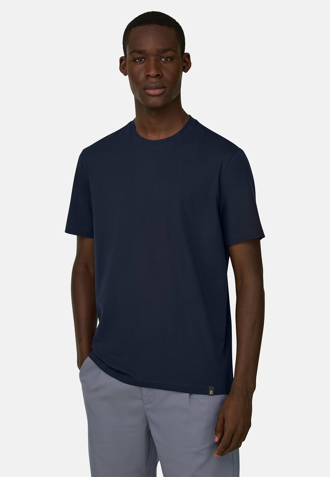 T-Shirt aus elastischer Supima-Baumwolle, Navy blau, hi-res, 1