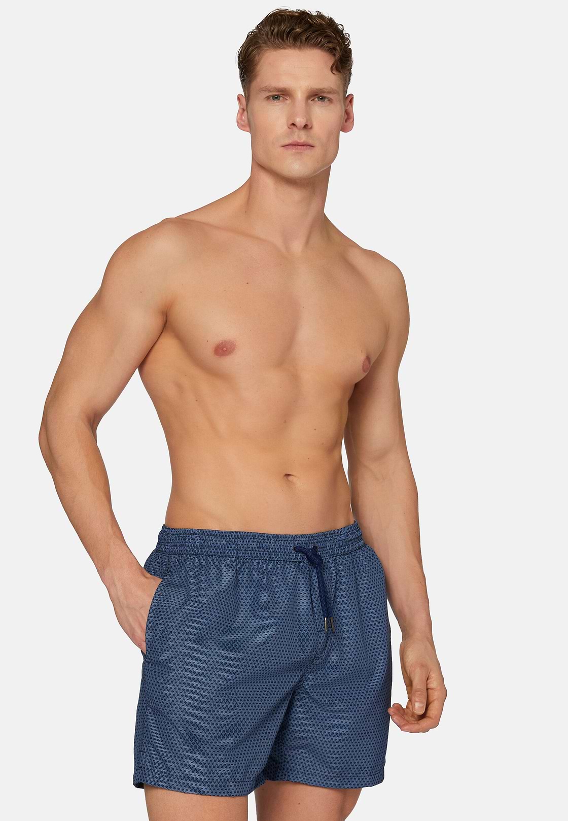 Patterned Print Swimsuit, Navy blue, hi-res