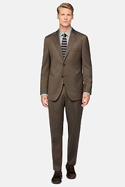 Brown Stretch Wool Suit, Brown, hi-res