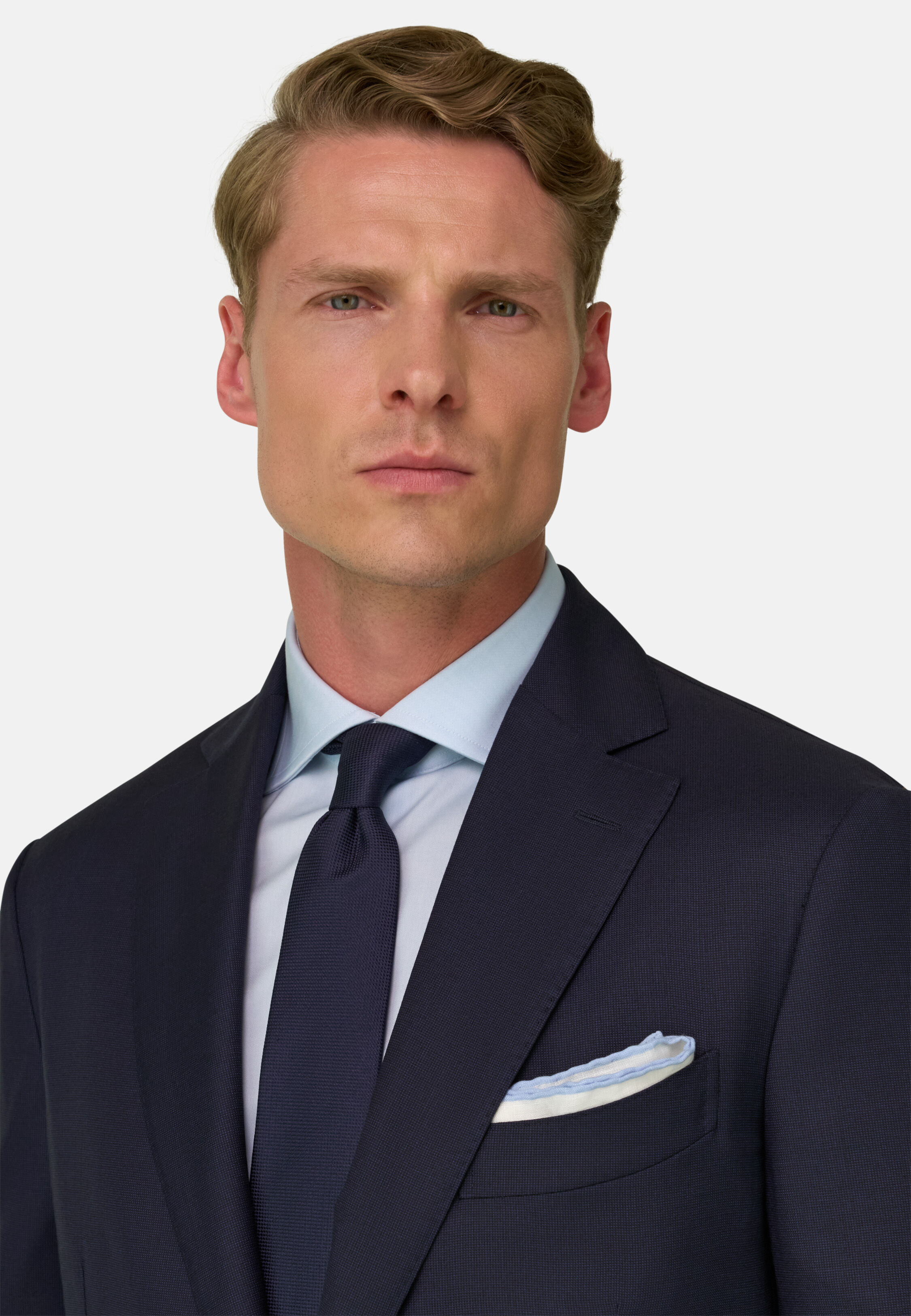 Men's Navy Jacket in Woven Micro Textured Wool Fabric, Navy blue
