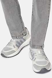 Technical Fabric and Leather Trainers, Grey, hi-res