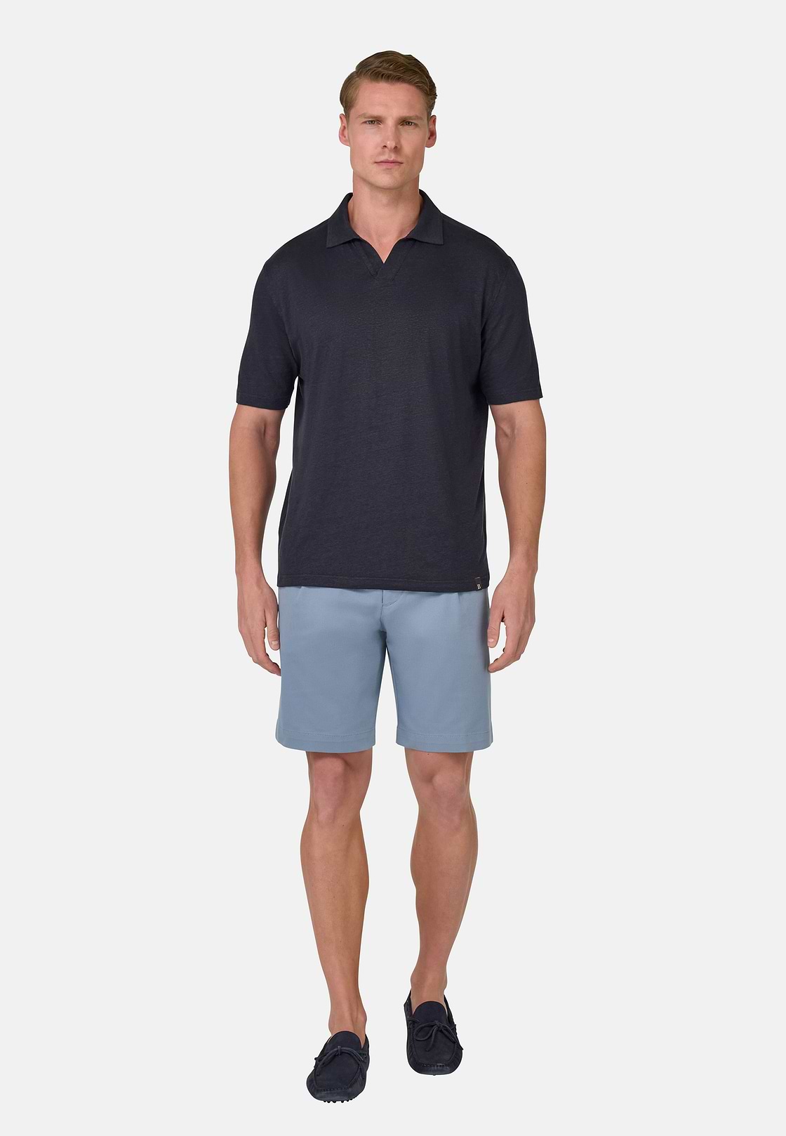 Stretch Linen Jersey Polo Shirt, DARK NAVY, hi-res