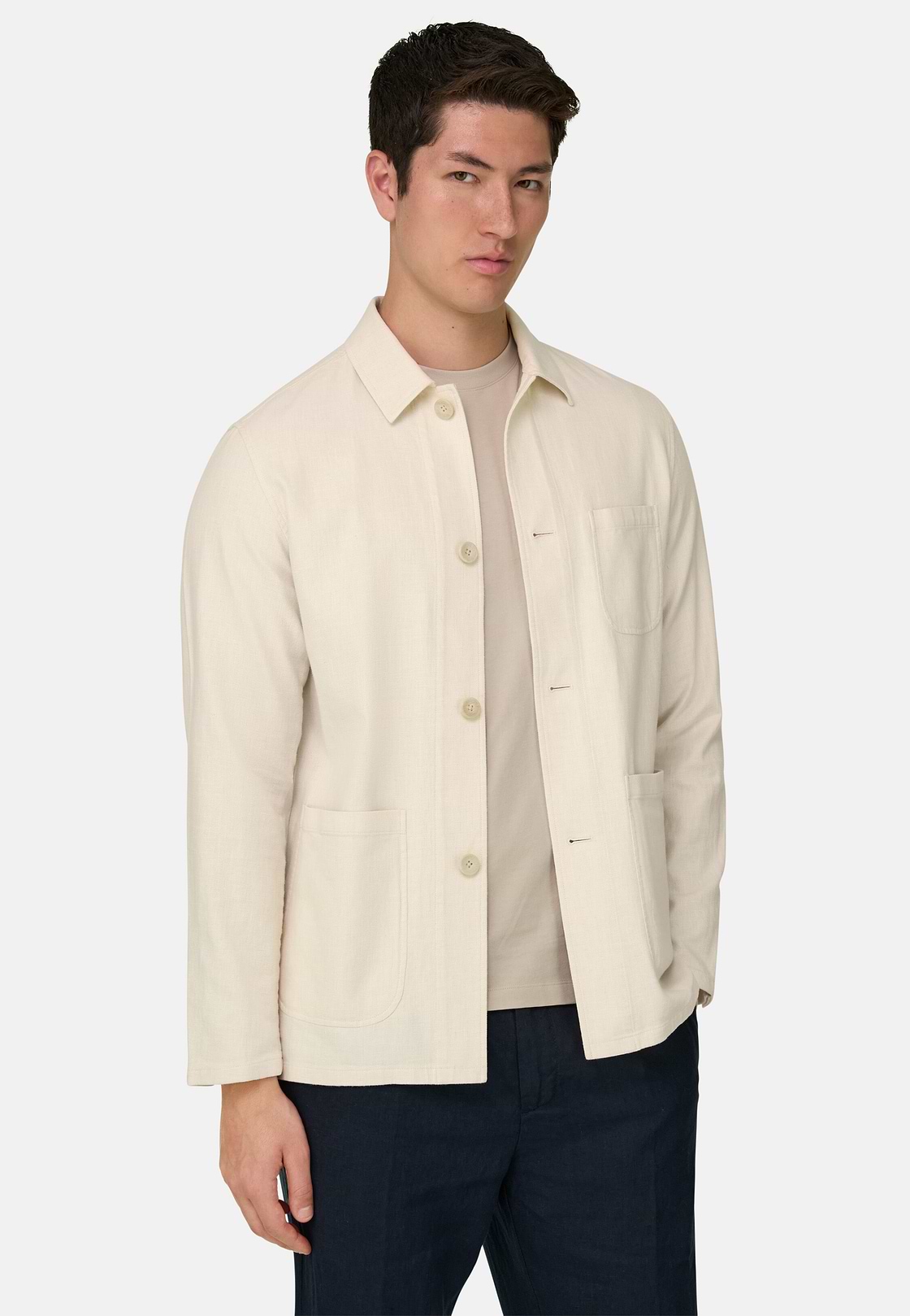 Giacca Camicia In Cotone Lino, Sabbia, hi-res, 1