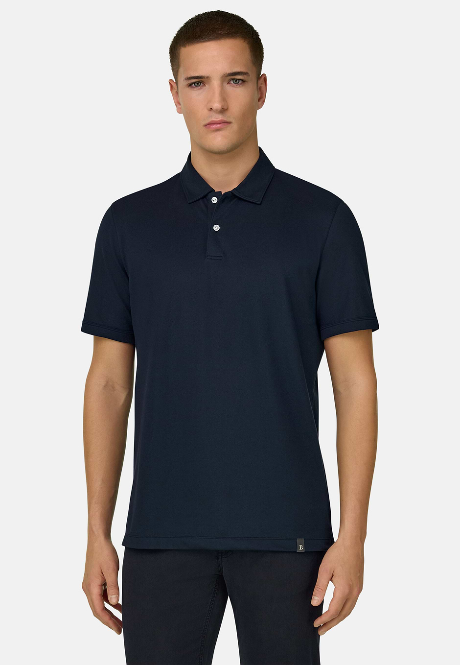 High-Performance Piqué Polo Shirt with S-Cafè® Yarn, Navy blue, hi-res