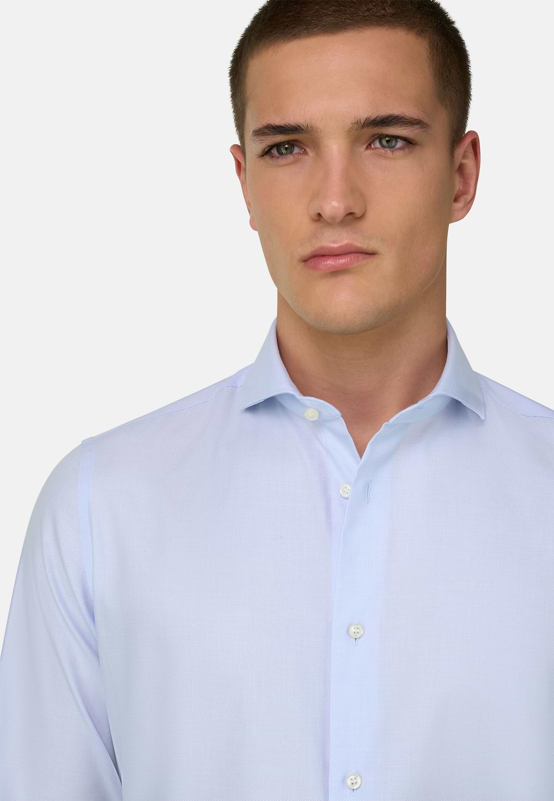 Camicia In Cotone Slim Fit, Azzurro, hi-res, 4