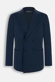 Blazer Double-Breasted Structured Stretch Nylon B Tech, Navy blue, thumb, 6