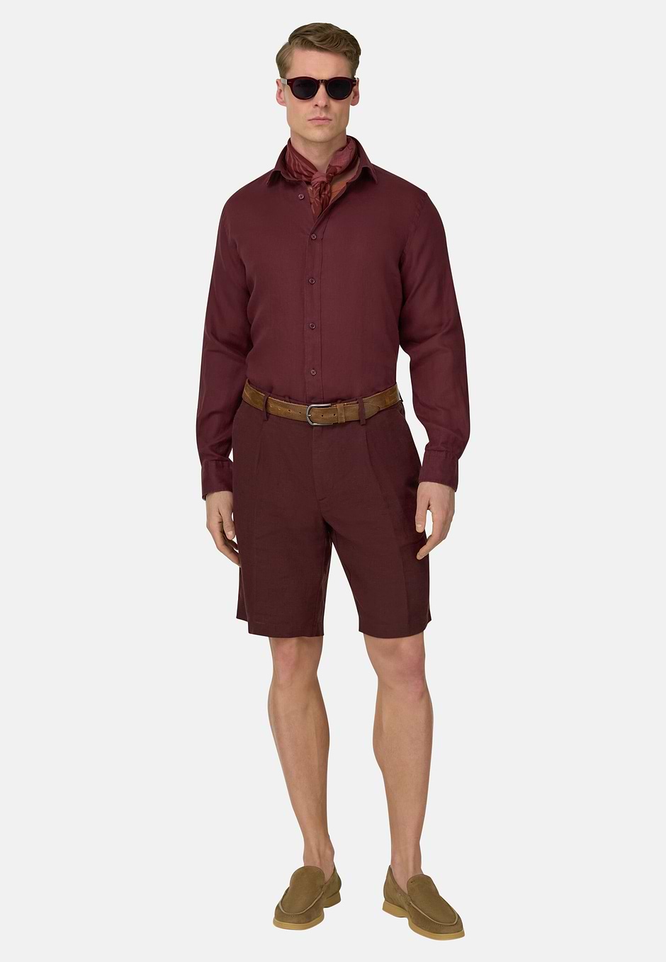 Regular Fit Linen Shirt, Burgundy, hi-res