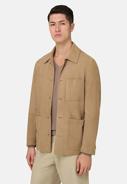 Giacca Camicia Work in Pelle, Beige, hi-res
