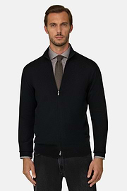Full-Zip-Pullover aus extrafeiner Merinowolle, Schwarz, thumb, 1