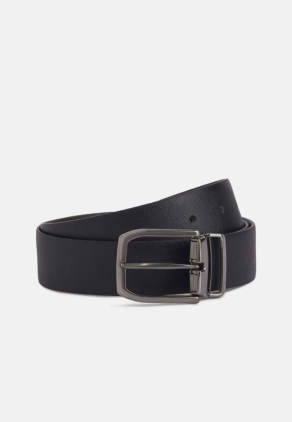 Cinturón Reversible De Piel Estampada, Negro, hi-res