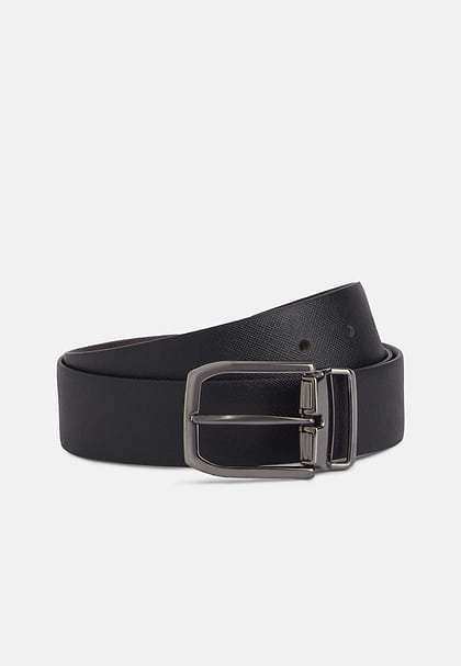 Men's Reversible Belt in Printed Leather, Black | Boggi Milano