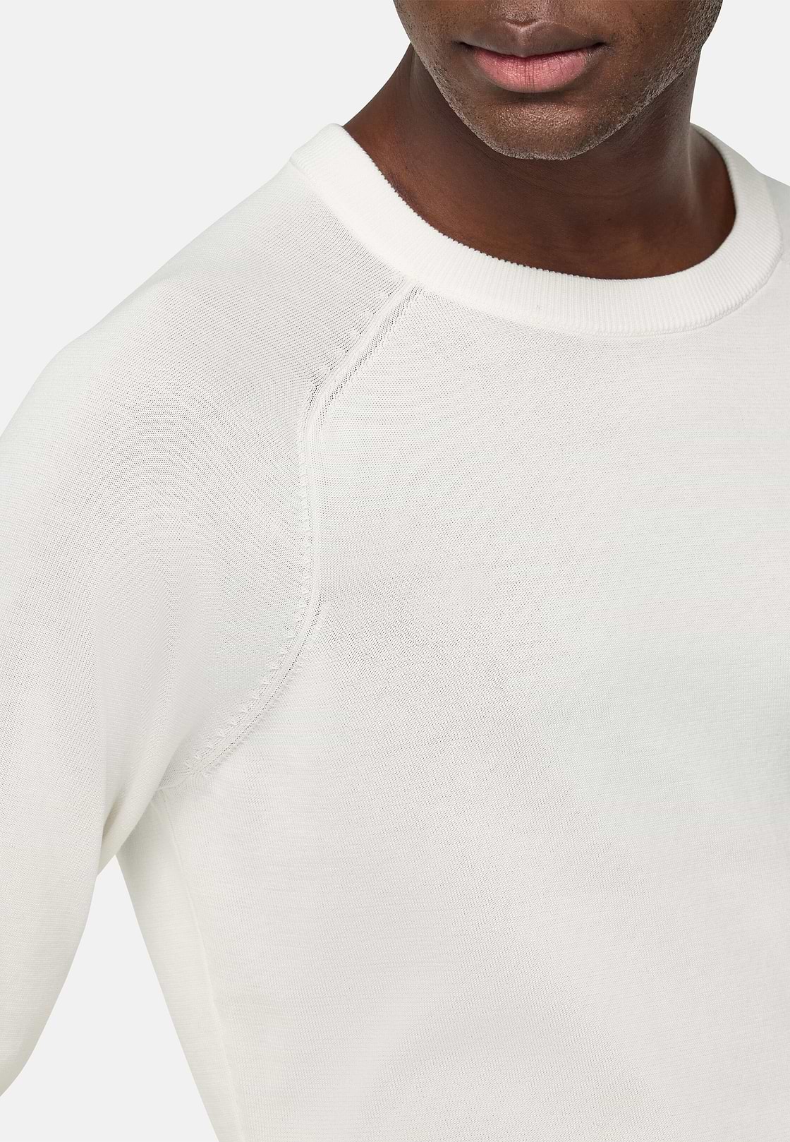 Cotton and Silk Crew Neck Jumper, White, hi-res