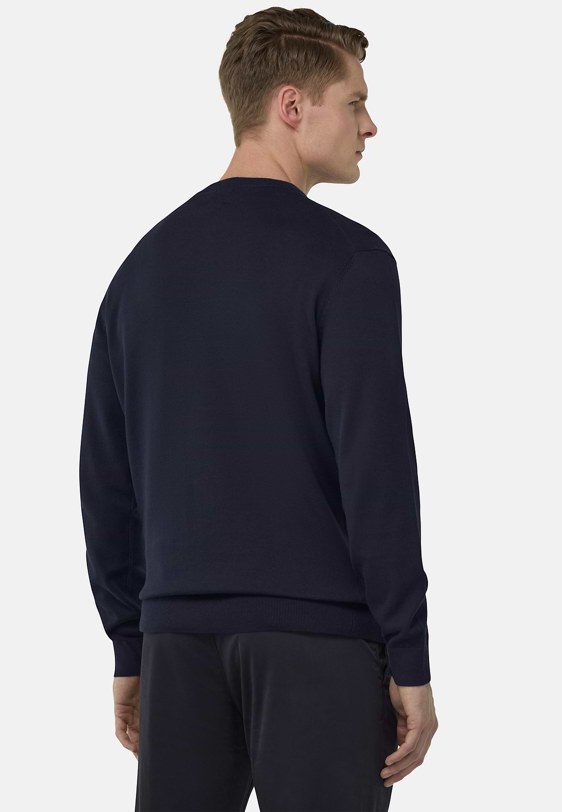 Cotton Crew Neck Jumper, Navy blue, hi-res