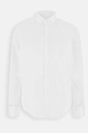 Camicia In Raso Di Cotone Slim Fit, Bianco, thumb, 7