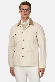 Giacca Camicia In Denim Di Cotone, Crema, thumb, 1