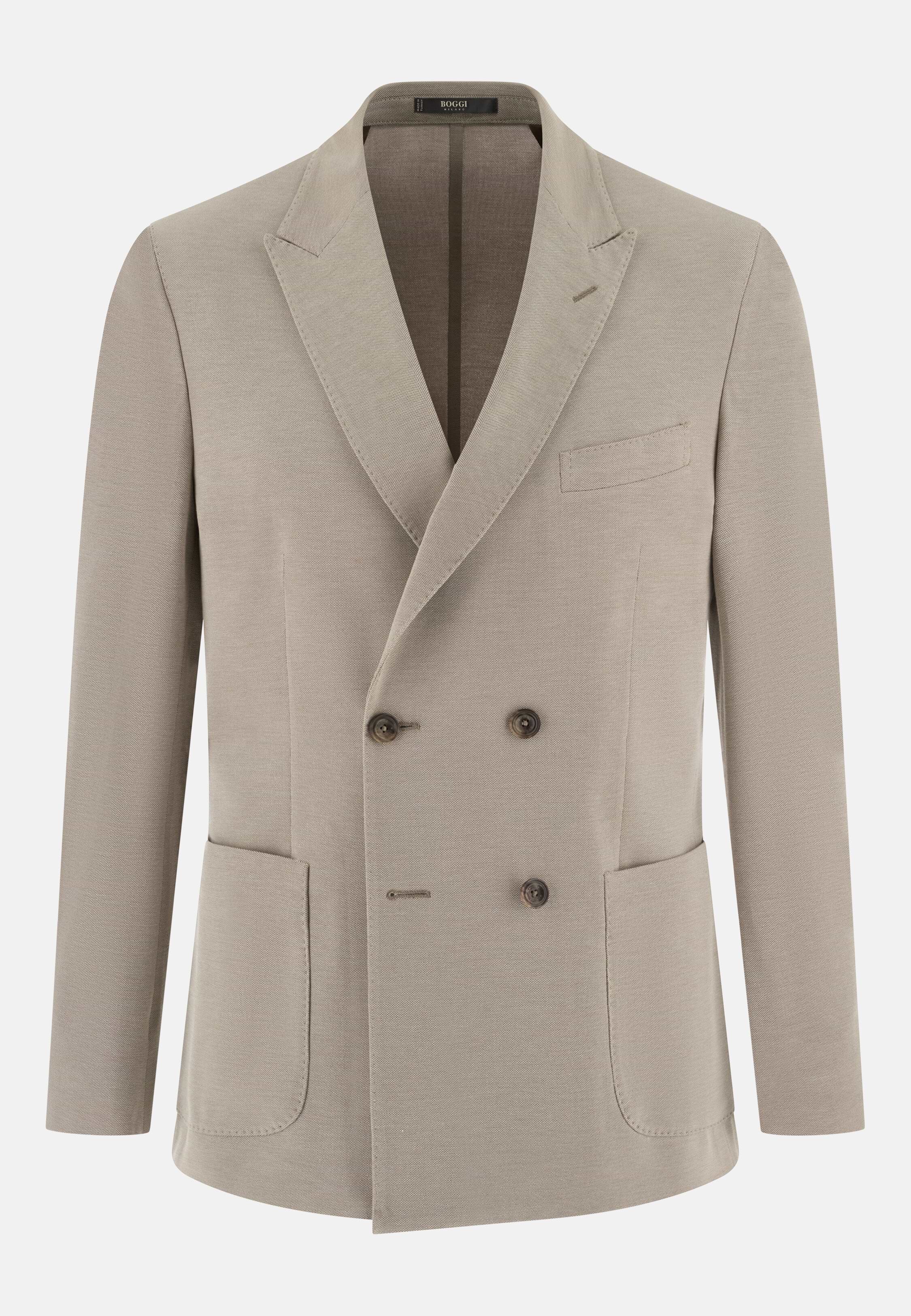BROOKLYN, Taupe | Micro Textured Double-Breasted Jacket in Pure Cotton