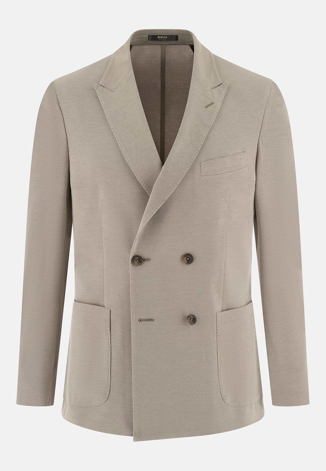 BROOKLYN | Micro Textured Double-Breasted Jacket in Pure Cotton, Taupe, hi-res, 5