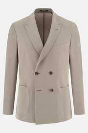 BROOKLYN | Micro Textured Double-Breasted Jacket in Pure Cotton, Taupe, thumb, 5
