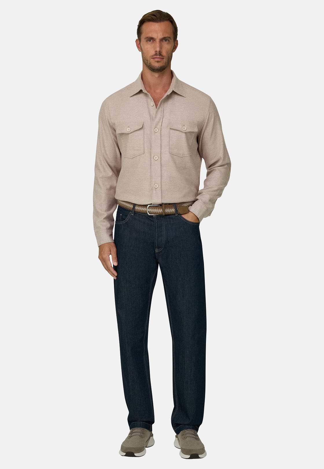 Overshirt in Cotton Flannel, Sand, hi-res, 2