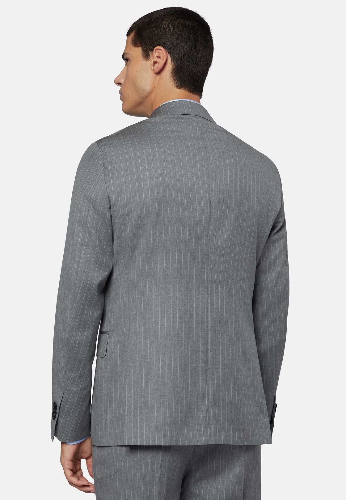 Double-Breasted Grey Pinstripe Suit In Pure Wool, Grey, hi-res