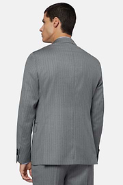 Double-Breasted Grey Pinstripe Suit In Pure Wool, Grey, hi-res