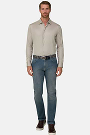Polo Camicia in Cotone e Seta Regular Fit, Beige, thumb, 2