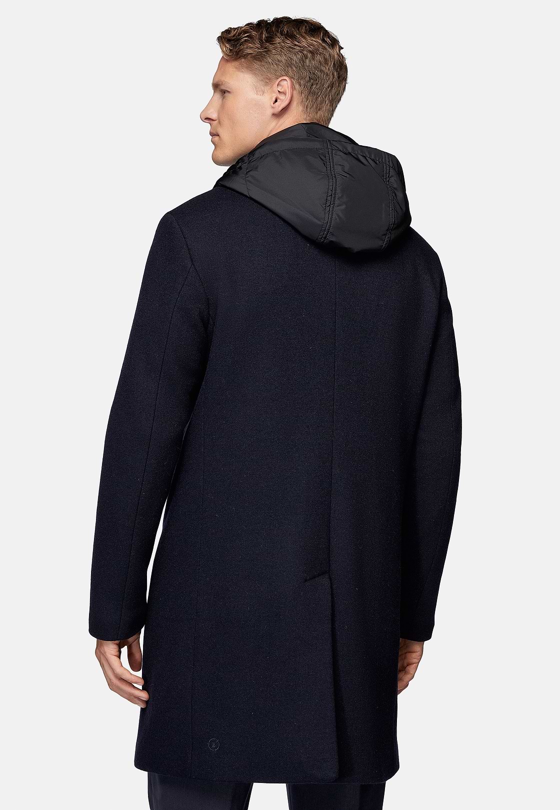 Manteau En Jersey De Laine Avec Plastron, bleu marine, hi-res