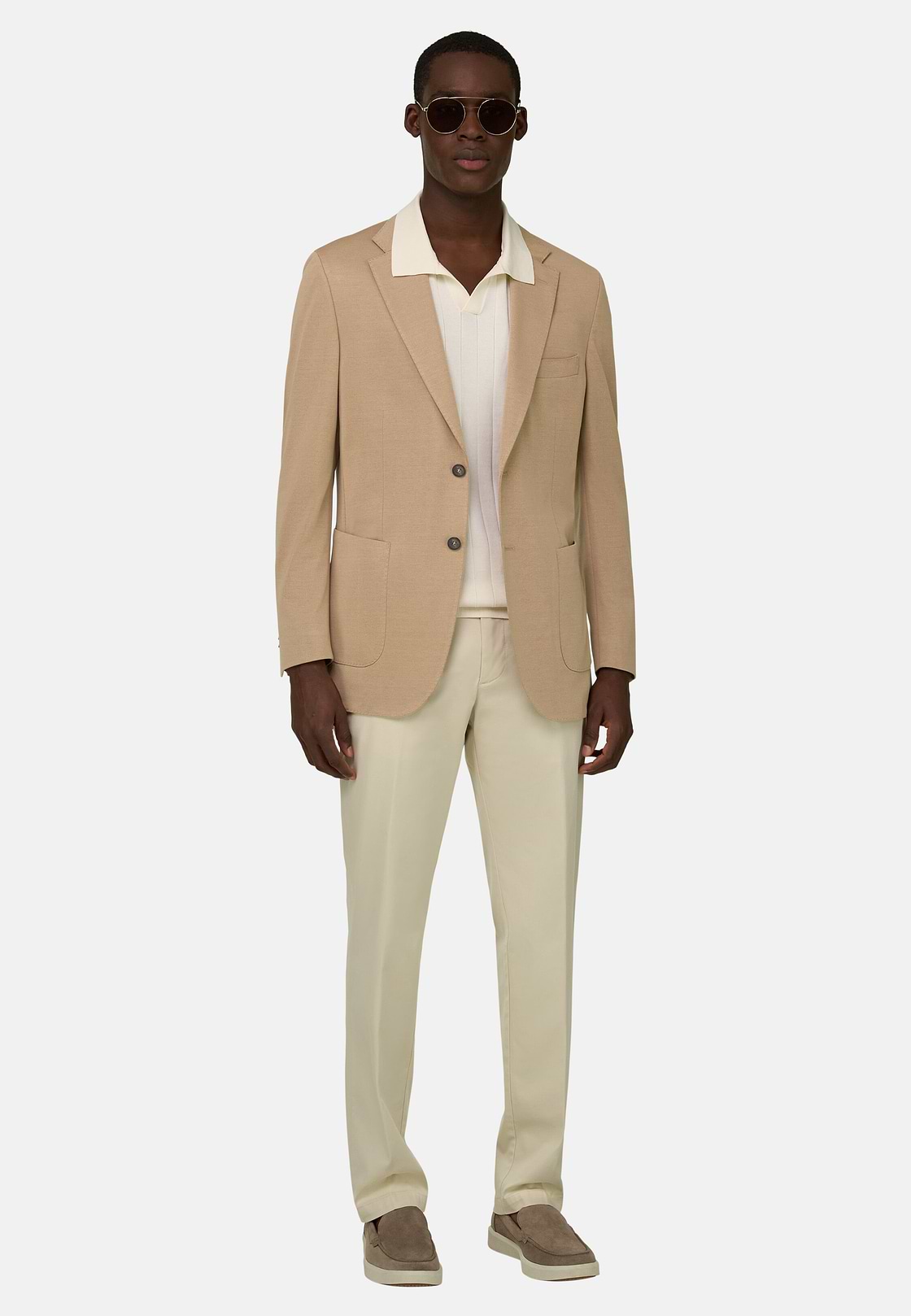 Giacca In Misto Cotone Crepe Solaro B Jersey, Nocciola, hi-res, 2