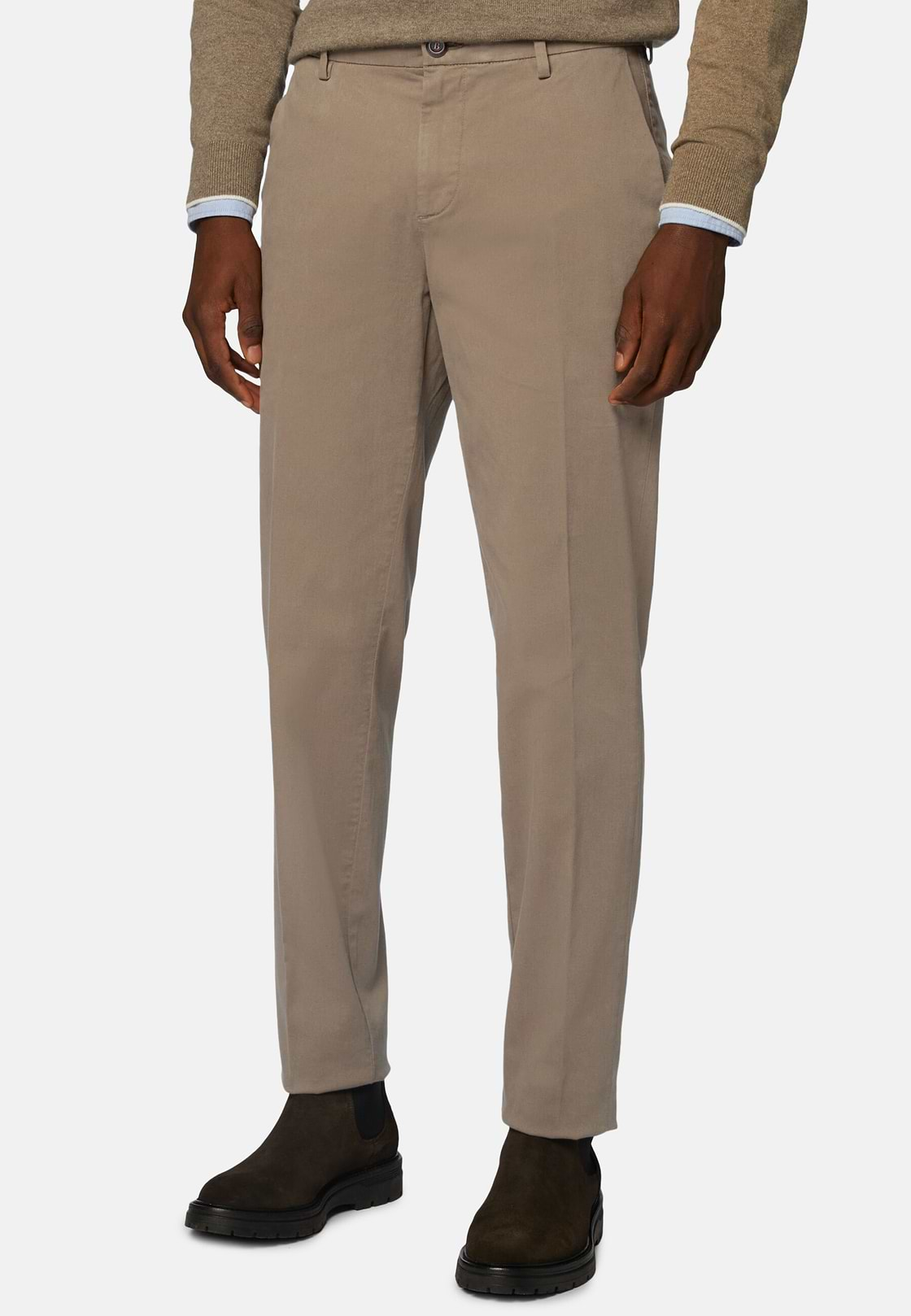 Stretch Cotton Trousers, Taupe, hi-res